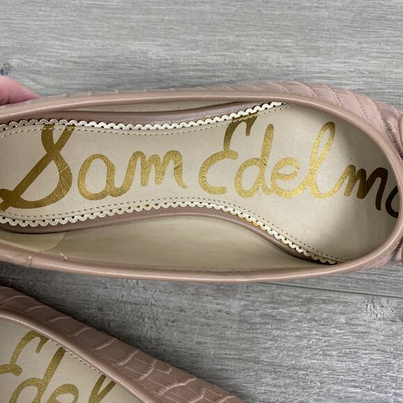 Sam Edelman Taupe Pink Croc Embossed Leather Square Toe Jillie Flats Sz.7.5 - Picture 10 of 15